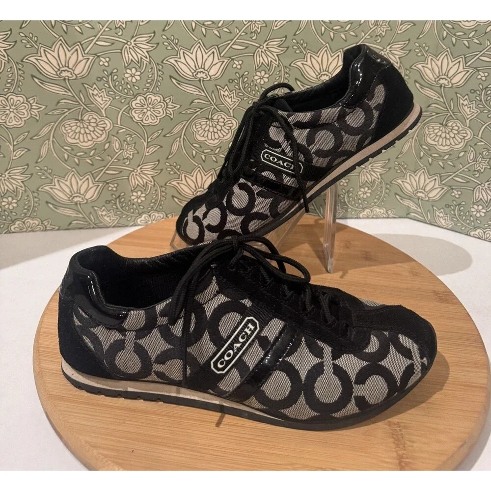 Vintage Coach Kathleen Sneakers Feature Black Signature Canvas 6.5 Retro Y2K